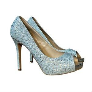 De Blossom Collection Rhinestone Silver Stiletto Womens 8.5 Brenda Heels Wedding